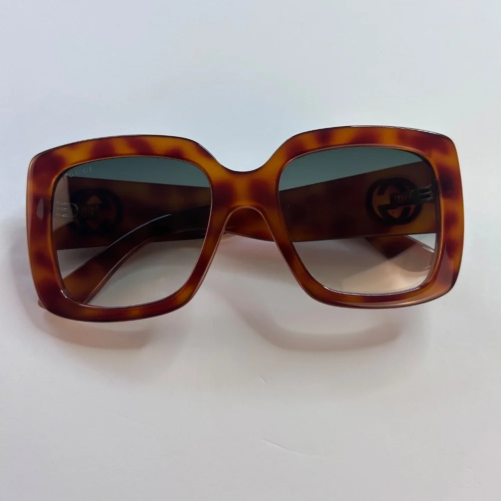 GUCCI Oversized Square Blonde Havana Green Classic Sunglasses GG0141S 3814 - Picture 3 of 16